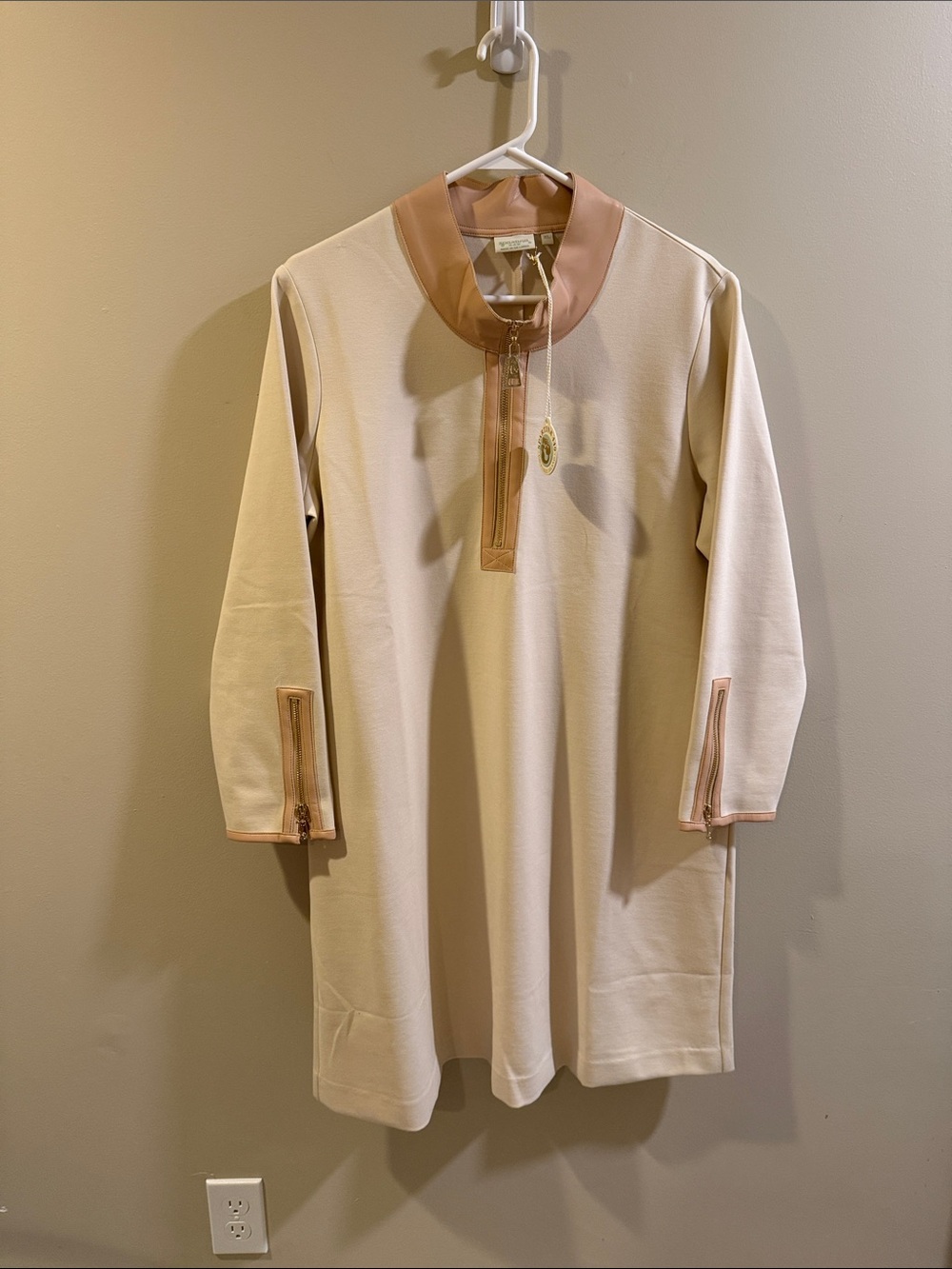 Spartina 449 Nora Half-Zip Ponte Dress w/ Vegan Leather (Alabaster color model)
